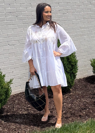 Ivory Grace Embroidered Half Sleeve Dress