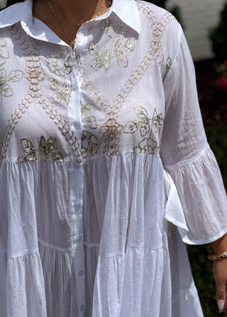 Ivory Grace Embroidered Half Sleeve Dress