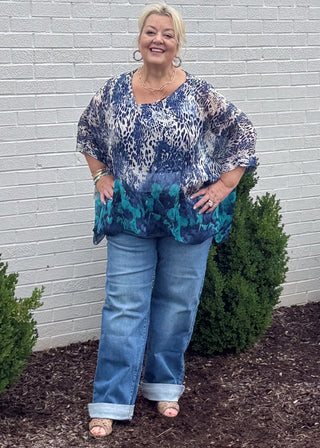 High Rise Cuffed Wide Leg Jean
