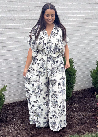 Palm Noir Tie Jumpsuit