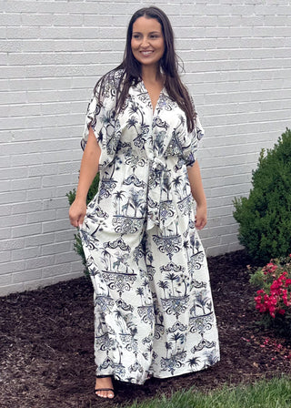 Palm Noir Tie Jumpsuit