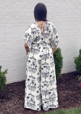 Palm Noir Tie Jumpsuit