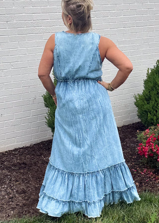 Casual Tide Tiered Denim Dress