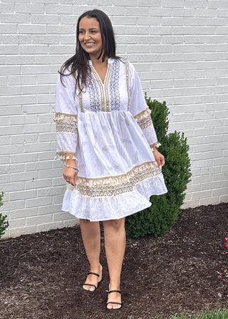 Ivory Mosaic 3/4 Sleeve Dress
