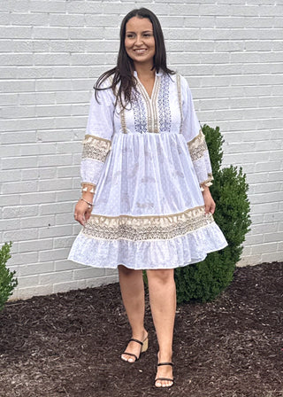 Ivory Mosaic 3/4 Sleeve Dress