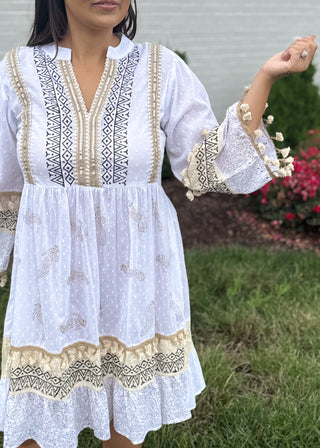 Ivory Mosaic 3/4 Sleeve Dress