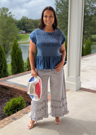 Denim Romance Smocked Ruffle Top