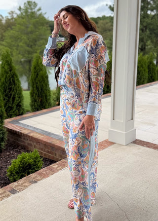 Blue Paisley Pocket Blouse
