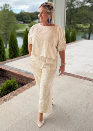 Floral Embroidered Pant Set