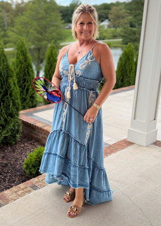 Western Muse Denim V-Neck Dress
