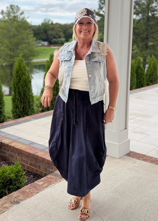 Modern Muse Side Tuck Midi Skirt