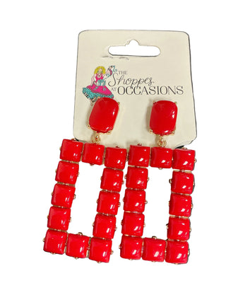RED RECTANGLE EARRING
